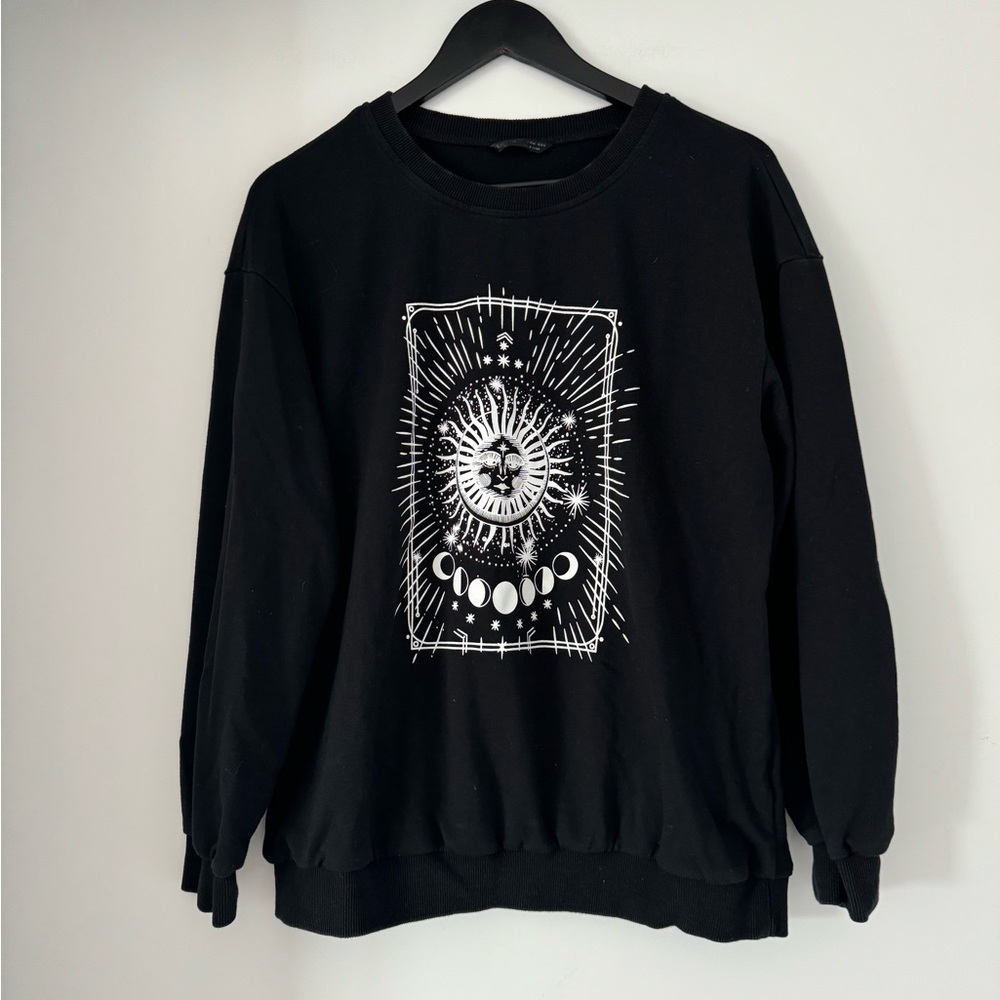 SHEIN Black Sun & Moon Print Sweatshirt